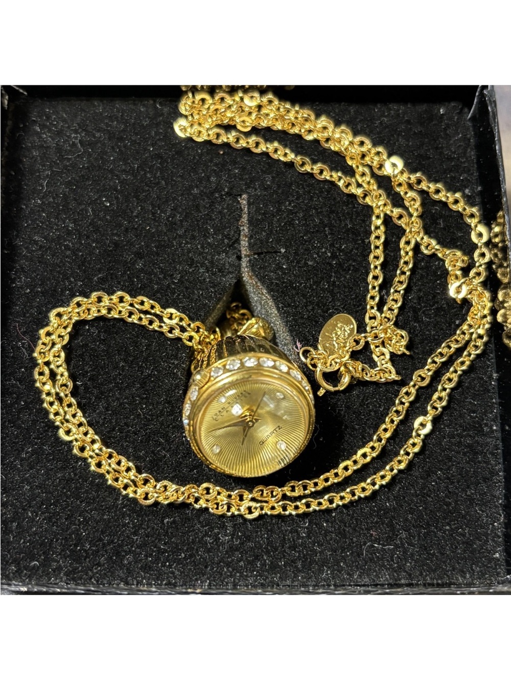 Joan Rivers Vintage Watch Pendant Necklace Bow 30" Goldtone Untested